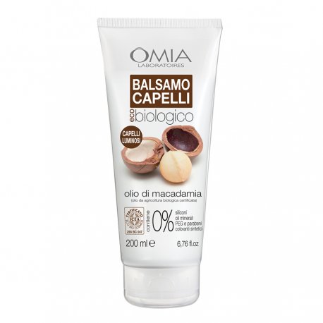 Omia - Balsamo capelli olio di macadamia 200 mlECO-BIO COSMETICO CERTIFICATO. FORMULA RIPARATRICE INTENSIVA E LEGGERA: