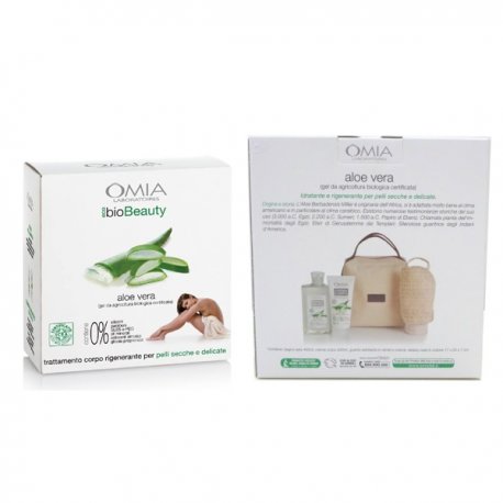 OMIA ALOE VERA kit regalo bagno 400 ml + crema corpo 200 ml + guanto esfoliante + beauty case in cotoneOMIA ALOE VERA k