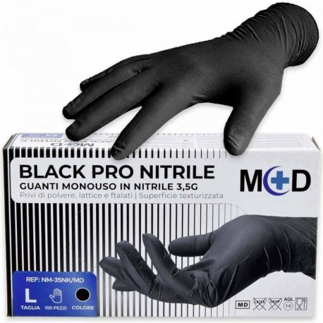 Guanti in nitrile 3,5 gr 100 pz nero senza polvere TAGLIA L